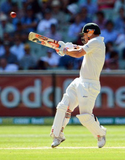 David Warner hooks a ball from the Sri Lankan bowling and is caught in the second Test on December 26, 2012