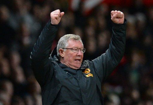 Manchester United manager Alex Ferguson reacts at the final whistle at Old Trafford on December 26, 2012