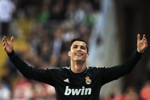 Cristiano Ronaldo reacts at La Rosaleda stadium in Malaga on December 22, 2012