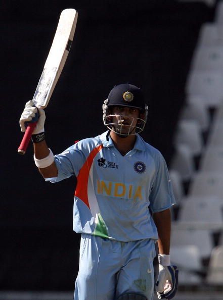 Indian batsman Gautam Gambhir waves his