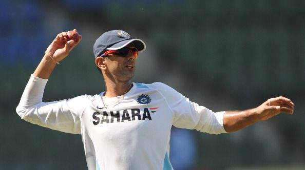 Indian cricketer Rahul Dravid throws a b