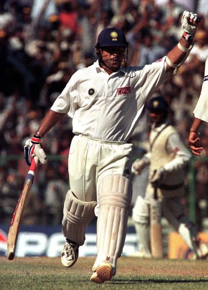 Indian batsman Sachin Tendulkar waves to the crowd