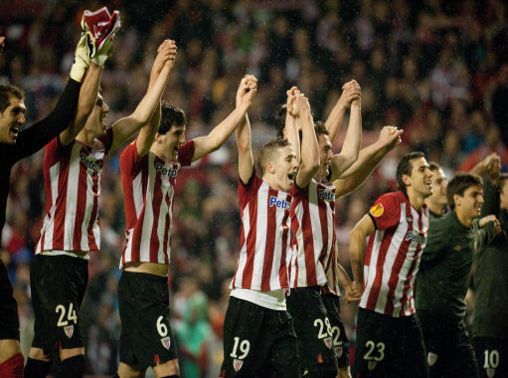 Athletic Bilbao players after qualifying for Europa League final 2012