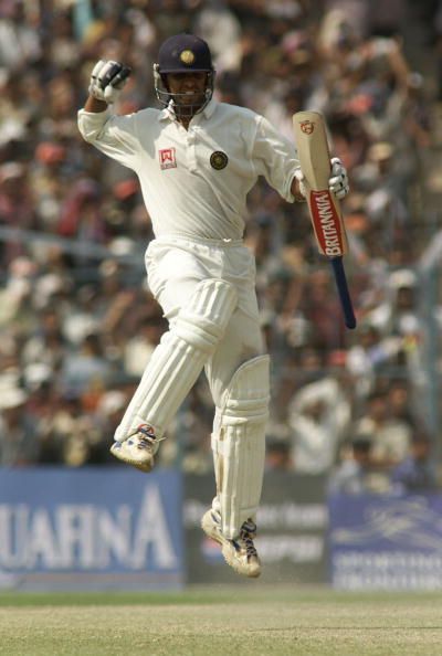 14 Mar 2001:   Rahul Dravid of India reaches 100, during day four of the 2nd Test between India and Australia played at Eden Gardens