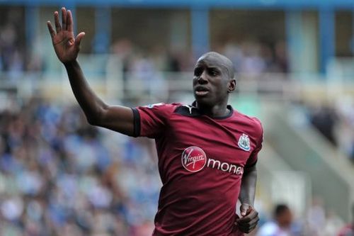 Demba Ba celebrates scoring against Reading at The Madejski Stadium, in Reading, England on September 29, 2012