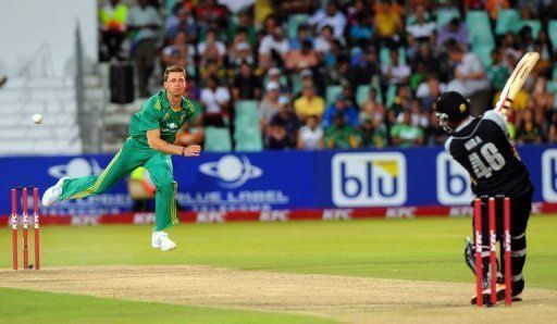 South African fast bowler Dale Steyn (left) at the Kingsmead Stadium in Durban on December 21, 2012