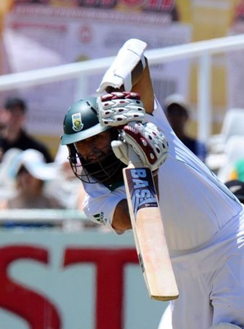 South Africa batsman Hashim Amla plays a shot in Cape Town at Newlands on January 2, 2013