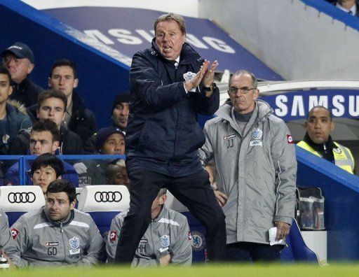 Harry Redknapp urges his QPR players on at Stamford Bridge on January 2, 2013