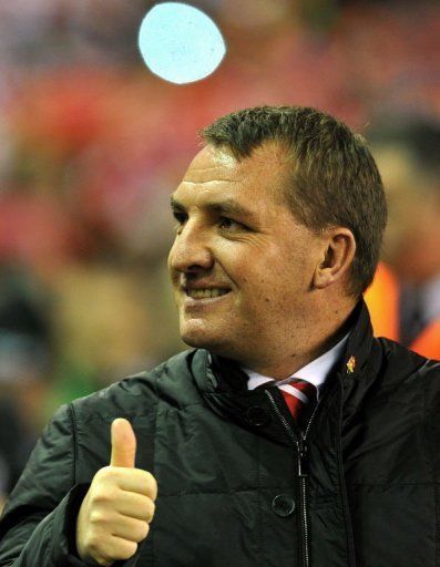 Liverpool manager Brendan Rodgers reacts at Anfield in Liverpool, on January 2, 2013