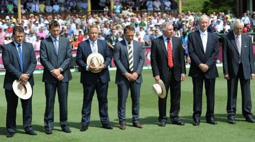 Media commentators observe a minute&#039;s silence in memory of Tony Greig, on January 3, 2013 in Sydney