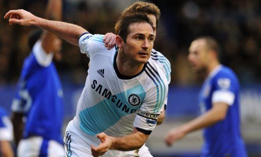 Chelsea&#039;s English midfielder Frank Lampard at Goodison Park in Liverpool, England, on December 30, 2012