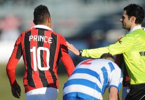 Kevin-Prince Boateng leaves the pitch during AC Milan's friendly against Pro Patria in Busto Arsizio on January 3, 2013