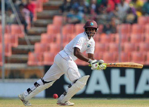 West Indies cricketer Shivnarine Chanderpaul pictured during the second Test against Bangladesh on November 24, 2012