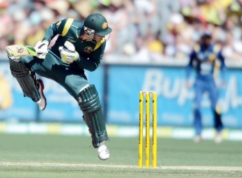 Phil Hughes jumps to avoid a bouncer during the first one-day international against Sri Lanka on January 11, 2013