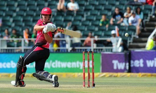 Moises Henriques plays a shot during a Champions League game in Johannesburg on October 14, 2012