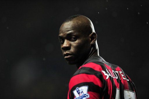 Manchester City&#039;s Italian striker Mario Balotelli at Stamford Bridge in London, on December 12, 2011