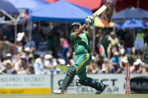 Rory Kleinfeldt plays a stroke against New Zealand at Boland park on January 19, 2013