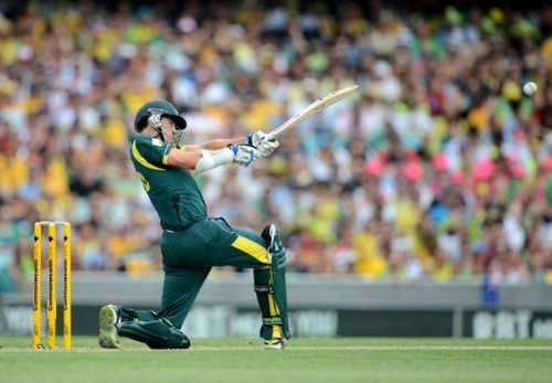 Australia's Mitchell Starc plays a stroke during their fourth ODI against Sri Lanka, in Sydney, on January 20, 2013