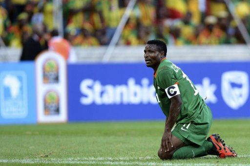 Zambia captain Christopher Katongo reacts at Mbombela Stadium in Nelspruit on January 21, 2013