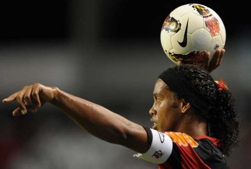 Ronaldinho reacts at the Joao Havelange stadium in Rio de Janeiro, Brazil on April 12, 2012