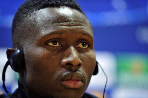 Mapou Yanga-Mbiwa gives a press conference at the Emirates Stadium, north London on November 20, 2012