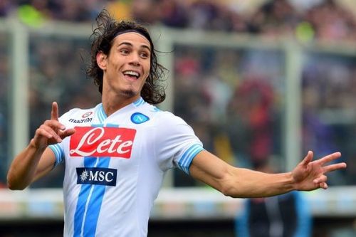 Napoli's Edinson Cavani celebrates scoring a goal during against Fiorentina, on January 20, 2013