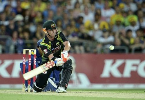 Australia's David Warner tries a switch hit during the Twenty20 International with Sri Lanka in Sydney, January 26, 2013