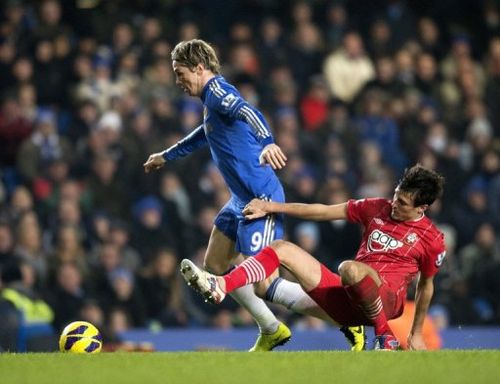 Chelsea striker Fernando Torres (left) and Southampton's Jack Cork at Stamford Bridge in London, on January 16, 2013