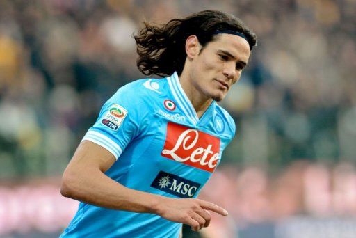 Napoli&#039;s Edinson Cavani celebrates after scoring on January 27, 2013 at Parma&#039;s Tardini Comunal stadium