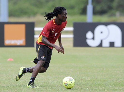 Ghana midfielder Derek Boateng trains in Port Elizabeth on January 25, 2013