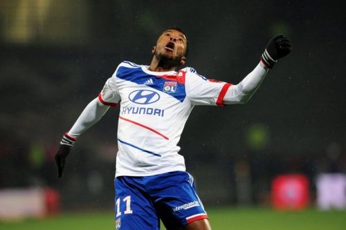 Lyon's Brazilian midfielder Michel Bastos tries to head the ball on January 18, 2013, at the Gerland stadium in Lyon