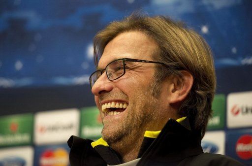 Borrusia Dortmund&#039;s coach Jurgen Klopp gives a press conference in Amsterdam on November 20, 2012