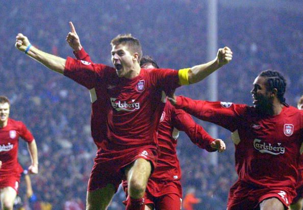 Liverpool&#039;s Steven Gerard celebrates sco