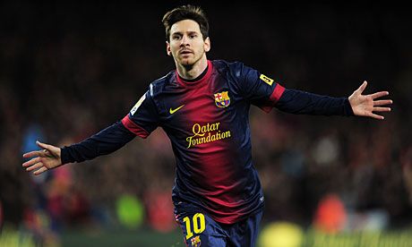 Barcelona&#039;s Lionel Messi celebrates a goal