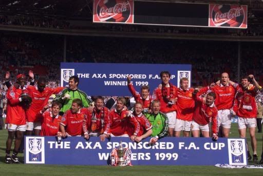 On 22nd May,1999: United lifting The Fa Cup after beating Newcastle United 2-0