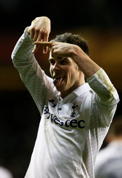 LONDON, ENGLAND - FEBRUARY 14:  Gareth Bale of Spurs celebrates after scoring his team&#039;s match winning second goal