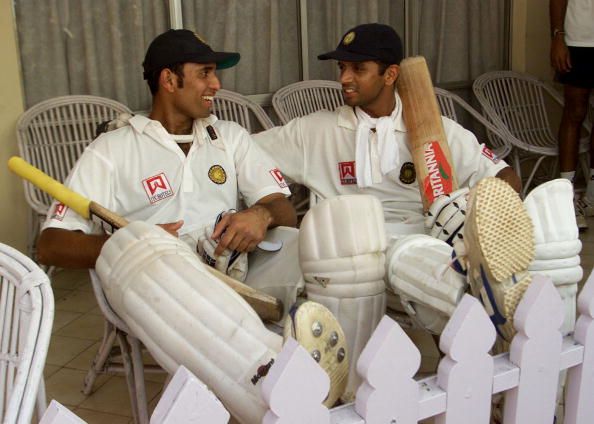 14 Mar 2001:   VVS Laxman (left) and Rahul Dravid of India reflect on their record breaking partnership, after day four of the 2nd Test between India and Australia played at Eden Gardens, Calcutta, India.