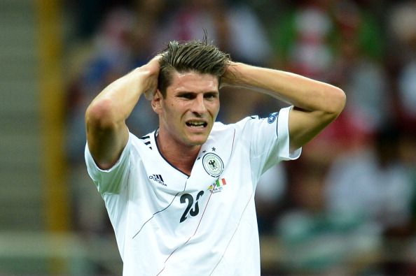 German forward Mario Gomez reacts during