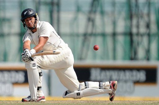 New Zealand captain Ross Taylor plays a shot in Colombo on November 28, 2012