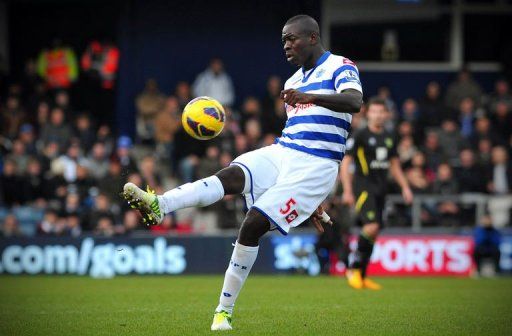 QPR&#039;s newly signed Congolese defender Christopher Samba plays on February 2, 2013