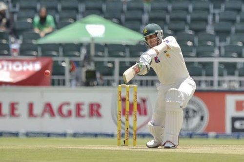 Misbah-ul-Haq of Pakistan plays a shot on February 2, 2013