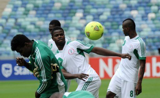 Nigerian players take part in a training session on February 5, 2013 in Durban