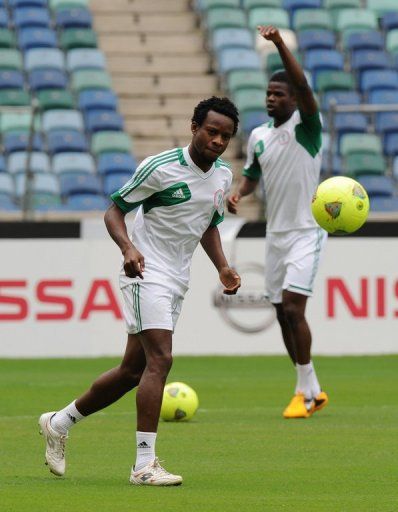 Nigerian players take part in a training session on February 5, 2013 in Durban