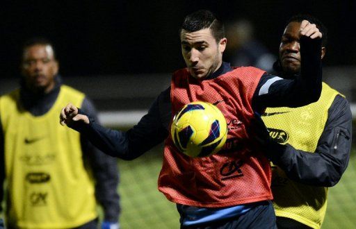Romain Alessandrini controls the ball during a training session on February 4, 2013