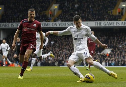 Tottenham Hotspur's Welsh midfielder Gareth Bale (right) at White Hart Lane in London on February 9, 2013