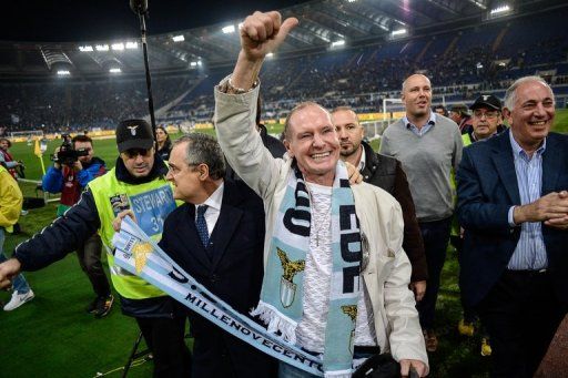 Former Lazio&#039;s player Paul Gascoigne (centre) on November 22, 2012 at the Olympic stadium in Rome