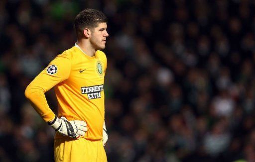 Celtic&#039;s goalkeeper Fraser Forster is pictured at Celtic park in Glasgow, Scotland, on February 12, 2013