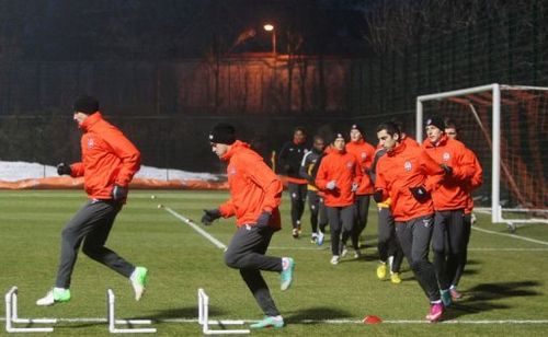 Shakhtar's players take part in a training session in Donetsk on February 12, 2013