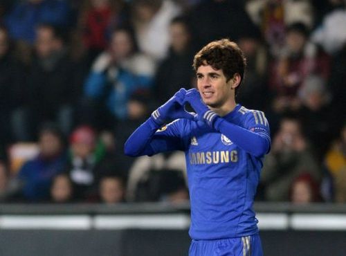 Oscar of Chelsea celebrates on February 14, 2013 in Prague