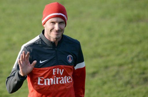 David Beckham leaves a PSG training session on February 13, 2013 at the club&#039;s training centre near Paris
